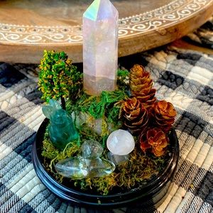 Gorgeous woodland fantasy rose quartz Angel aura crystal dome flourite bunny